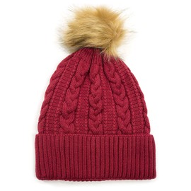 Cloud 9 Goggles Women Winter Faux Fur Pom Beanie Hat w/Warm Fleece Lined Thick Skull Ski Cap (Red/Brown Pom)