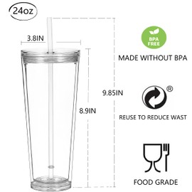 Alohastarttg 24oz Tumbler with Lid and Straw, Leak Proof and Double Wall Insulated Reusable Plastic Cups,Travel Reusable Iced Coffee Cup,BPA-Free,Fits in Cupholders (1, Cyan)