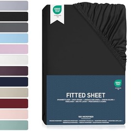 Fitted Sheet 90 x 200 cm Brushed Polyester Microfibre Bed Sheet OekoTEX Certified Fitted Sheet for Mattresses Height up to 35 cm (90 x 200 cm Black)