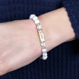 RIAH FASHION Inspirational Message Stretch Prayer Bead Bracelet - Christian Bible Cuff Blessed, Faith, Love, Hope Natural Stone, Multi Layer Stacking Strand Bangle Set (Love - White Howlite)