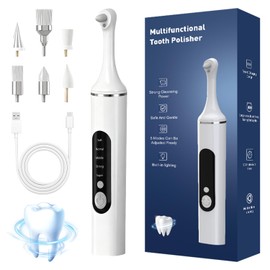 Teeth Cleaning Teeth Whitening Kit, Tooth Polisher with 5 Modes & LED Light for Teeth Cleaning & Teeth Whitening, Polishing After Tooth Cleaning, Tartar Remover Set with 6 Heads