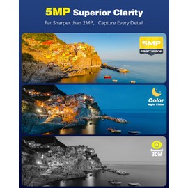 Ctronics 5MP Solar Security Camera Outdoor Wireless, 6W Solar Panel, Sound-Light Alarm, PC/Phone Remote Control, Color Night Vision, PIR Human Detection, 128 TF/Cloud/FTP Storage