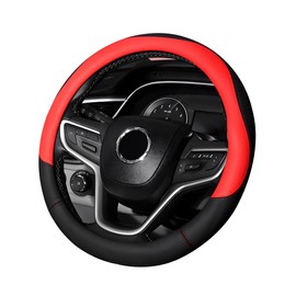 Wevdn Car Steering Wheel Cover, Non-Slip Soft Breathable Microfiber Leather Steering Wheel Protector, Universal Safety Vehicle Interior Steering Wheel Cover Fit for Cars SUVs RVs (Red)