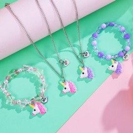 PinkSheep BFF Necklaces and Bracelet for 2, Butterfly Unicorn Princess Friendship Necklace for Teen Girls Best Friend Birthday Gift (Unicorn)