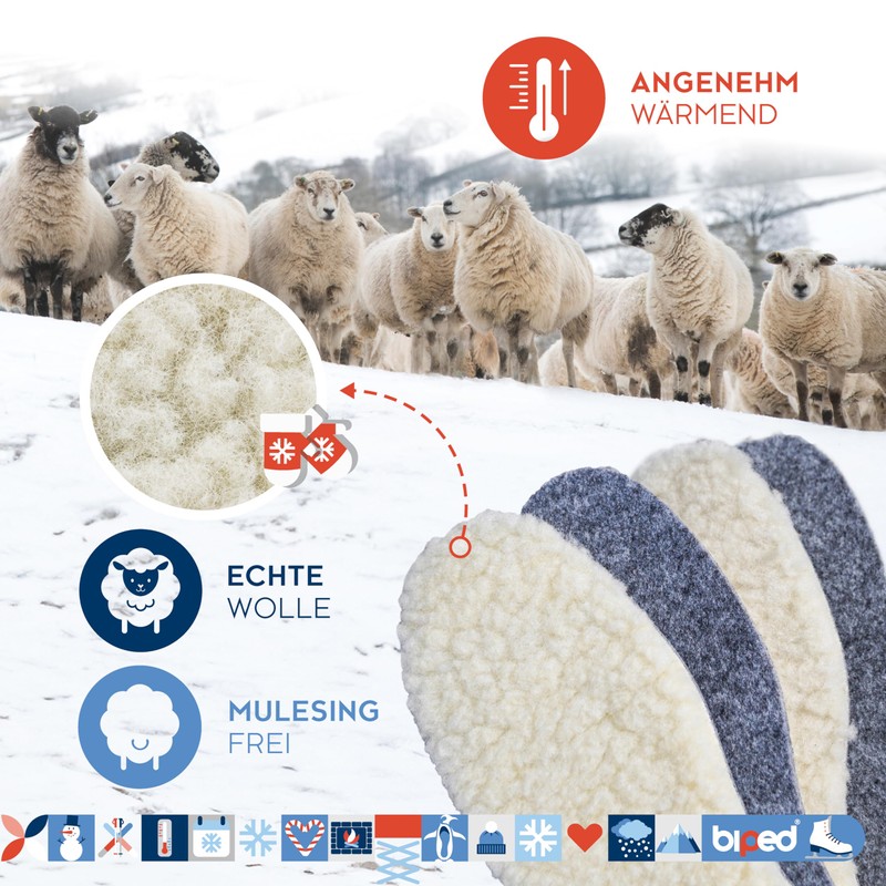 Biped 2 Pairs of Extra Thick Wool Soles Made of