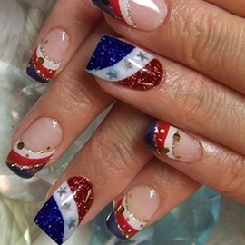 Generic 4th of July Press on Nails Independence Day False Nails USA Flag Short Square Fake Nails Full Cover Acrylic Nails with Design American Patriotic Nails Manicure Decoration