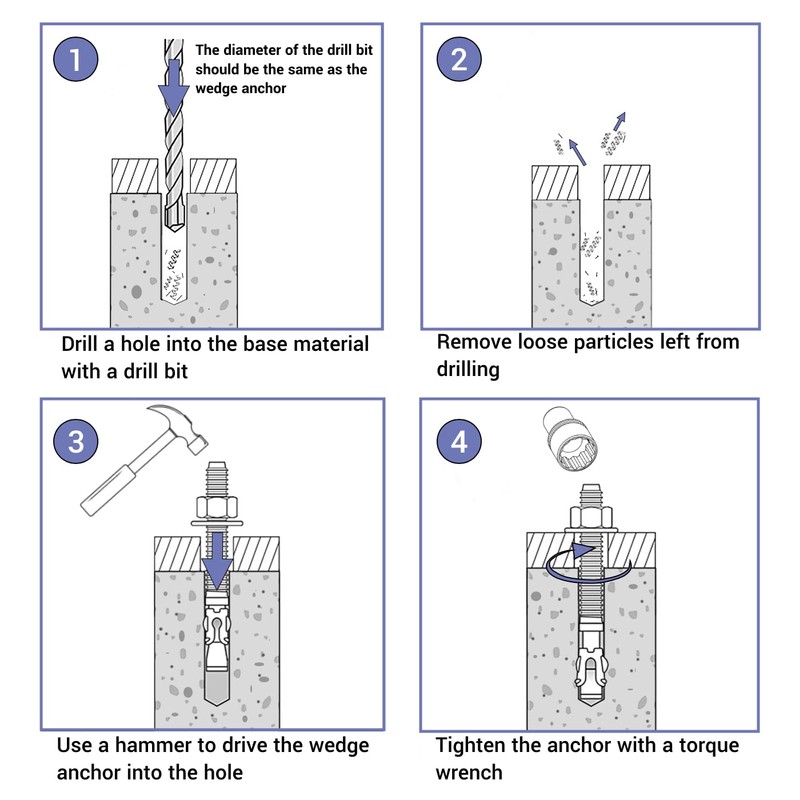 SKIR'CO (4 pcs) Zinc Plated Wedge Anchors M10 x 80