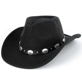 Kids Classic Wide-Brim Western Cowboy Hats Boys Girls Cowgirl Felt Fedora with Belt Buckle for 2-7 Years Old Black