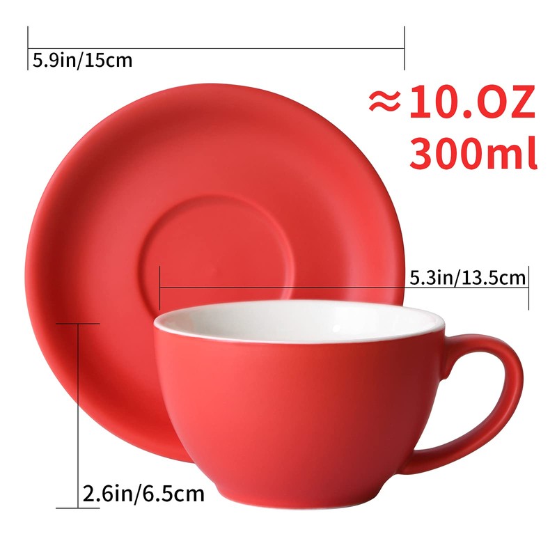 Yundu Ceramics Latte Cup and Saucer - 10 oz for