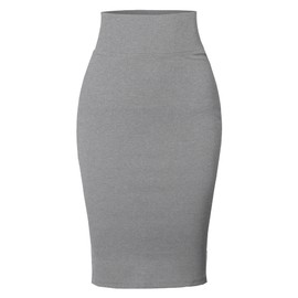 Made by Emma High Waist Basic Pencil Stretch Span Midi Length Back-Slit Office Skirt Hgrey L