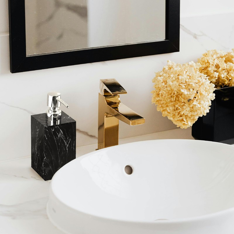 Marble Look Foaming Soap Dispenser, 16.9 oz Refillable Resin Hand