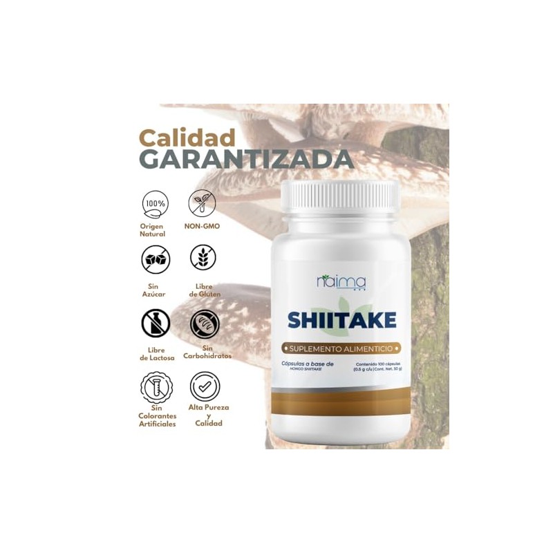 Naima Shiitake 100 Cápsulas Suplemento Alimenticio Puro Ingredientes Naturales Aditivos