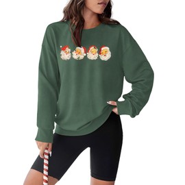 MODNTOGA Women Christmas Sweatshirt Vintage Santa Graphic Long Sleeve Crewneck Pullover Tops Retro Merry Christmas Outfit (Green, M)
