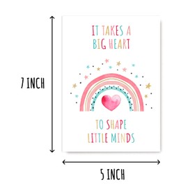 OystersPearl Teacher Appreciation Greeting Card - 'It Takes A Big Heart To Shape Little Minds' - Thank You Card For Teachers - 5 x 7 Inches, Red, Modern Style