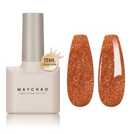 MAYCHAO 15ML Orange Glitter Gel Nail Polish 1Pc Orange Shimmer Gel Polish Soak Off UV LED Nail Polish Nail Art Starter Manicure Salon DIY at Home, 0.5 OZ