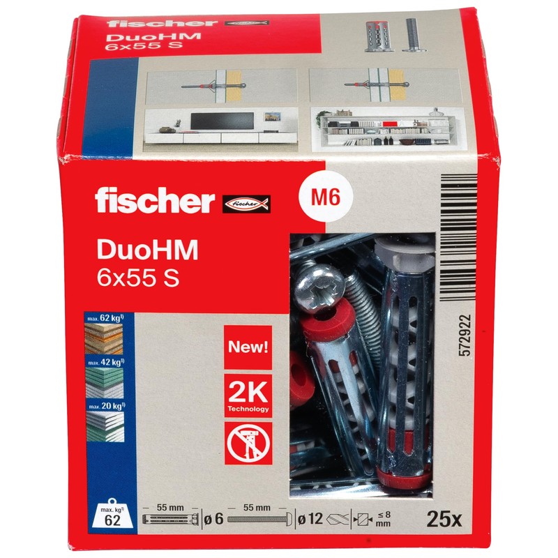 fischer DuoHM 6 x 55 S PZ Cavity Dowels with