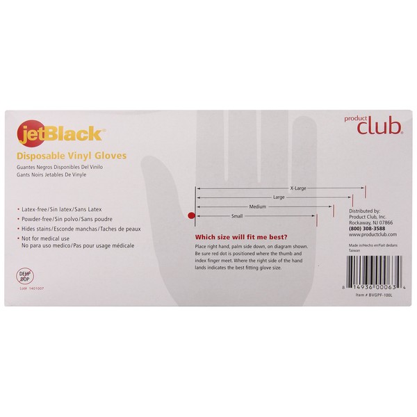 Product Club JetBlack Vinyl Gloves, Black, Large, 90 Count