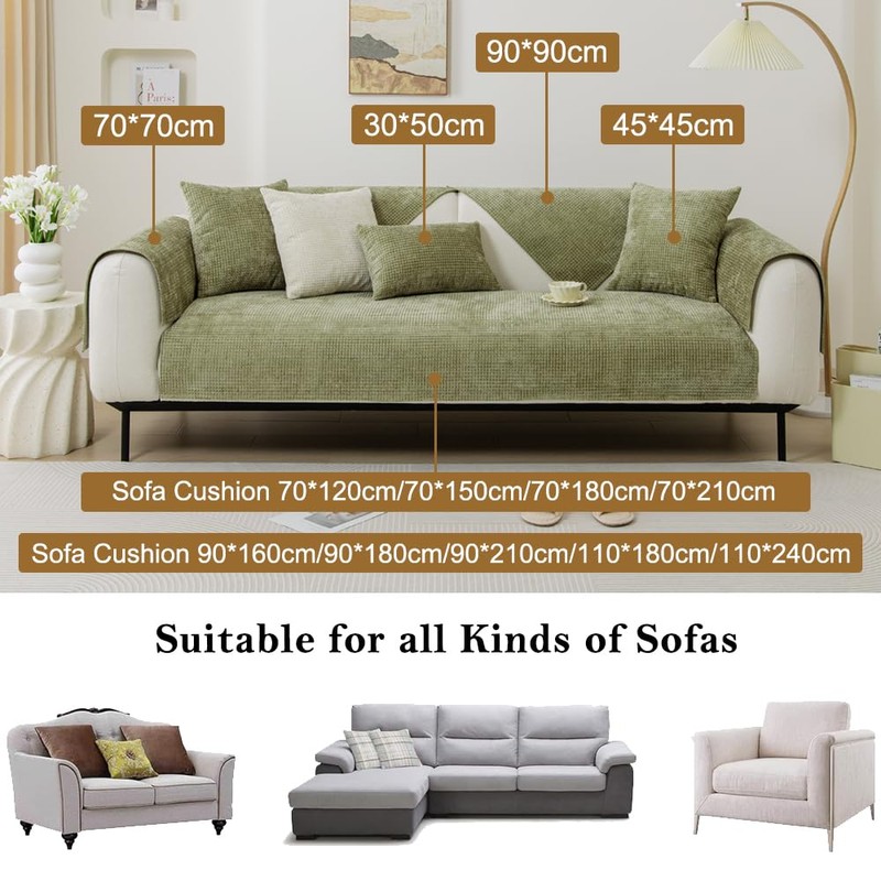 NUODWELL Soft Chenille Sofa Cover 1/2/3/4 Seater, Universal Non-Slip L