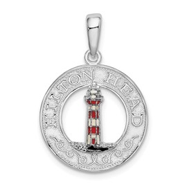 Auriga Fine Jewelry 925 Sterling Silver Enamel Hilton Head Lighthouse Pendant (L-26.46mm)