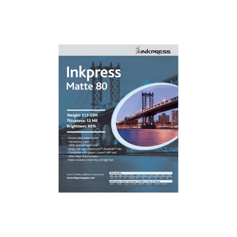 Inkpress Duo Matte 80 Inkjet Paper, 215 gsm Weight, 12