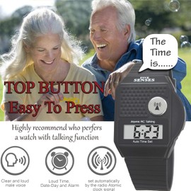 Five Senses - English Atomic Talking Watch, Easy to use for Seniors Blind Men Women, Loud Talking Watch with Sound for Vision Impaired, Watches for Elderly Women, Blind People Products 1026 (BLACK)