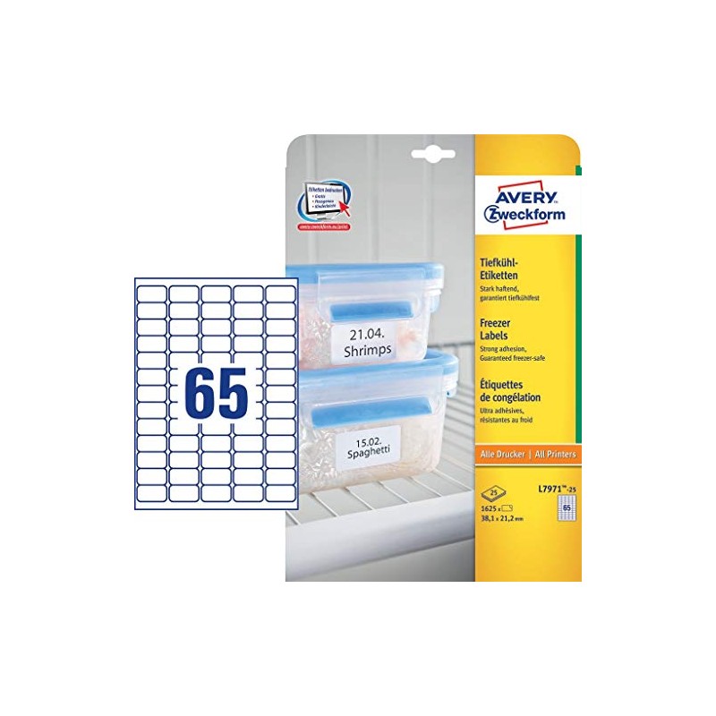 Avery Purpose Form L7971-25 Freezer Labels, Deep Cooling Fixed, 38.1