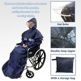 Wheelchair Poncho for Elderly & Disabled - Mobility Scooter Rain Cape Cover with Sleeves for Wind Snow Dust Freenze Resistance, 68"L x 57"W