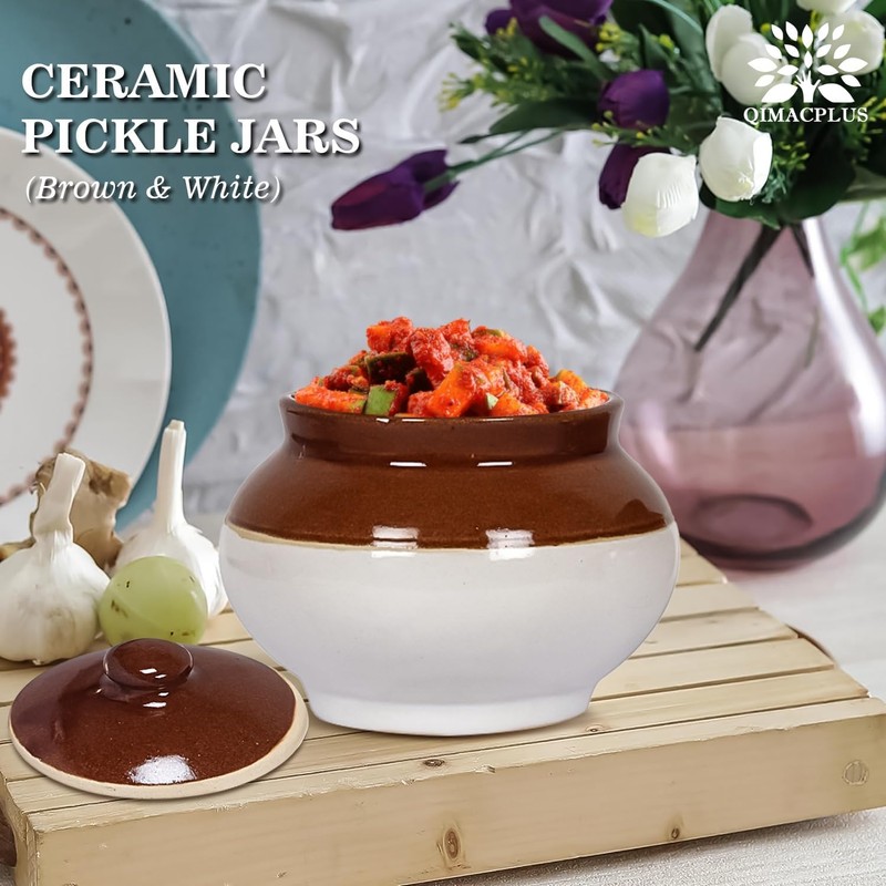 Qimacplus Ceramic handmade Pickle Jars in 750ml | 750g Achaar