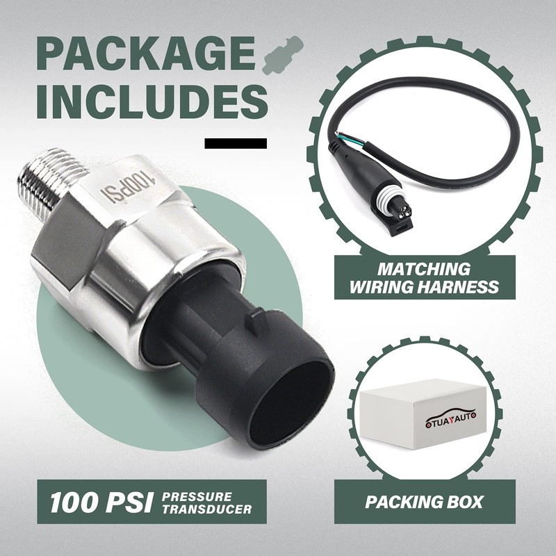 OTUAYAUTO 100 Psi Pressure Transducer Sender Sensor - 1/8" -27
