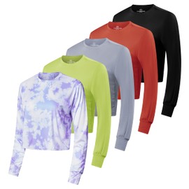 5-Pack Women's Crop Top Athletic Wear: Quick Dry, High Waist, Yoga & Gym, Long Sleeve, Set 8 - Size S