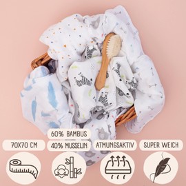bisoo Extra Soft Bamboo - Muslin Cloths Baby - Newborn Baby Muslin Cloths - Burp Cloths Baby for Boys and Girls - Pack of 5 Cloths Made of 60% Bamboo Fibre and 40% Muslin Cotton (Neutral)