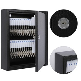 KYODOLED Key Storage Lock Box with Key,Locking Key Cabinet,Key Management Wall Mount with Key Lock,60 Key Hooks & Tags Key Labels,Black