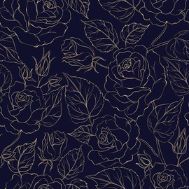 VistaPalette 18"x236" Gold line-Drawn Navy Floral Modern Peel and Stick Self Adhesive Wallpaper Removable Contact Paper Stick on Easy Peel Off Wall Paper for Kitchen Bedroom Bathroom Renter