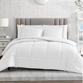 American Home Collection Full/Queen Comforter Set, with 1 Comforter and 2 Pillow Shams, Down Alternative Duvet Insert, Brushed Microfiber Soft and Comfortable, Oeko-Tex White Comforter