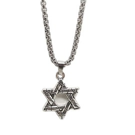 Six-Pointed Star Necklace for Men, Stainless Steel Star Hexagram Pendant Necklace with 27.6” Chain, Vintage Religious Necklace, Amulet Necklace, Israel Jewish Necklace