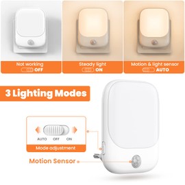 FOMYHEARD FOMYHEARD Nachtlicht mit Bewegungsmelder, 2 Stck LED Nachtlicht Steckdose mit 3 Modi (EIN/AUTO/AUS) und 5 Helligkeit Dimmbar fr Schlafzimmer, Gang, Kche, Wohnzimmer, Badezimmer