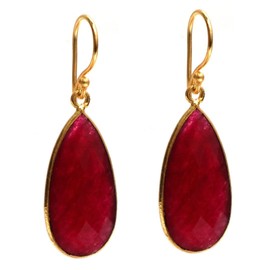 Gempires Ruby Dyed Quartz Faceted Long Pear Gemstone Drop Dangle Hook Earrings – 1.5-Inch Statement Jewelry, 14K Gold-Plated, Perfect Gift for Her (Ruby Dyed Quartz)