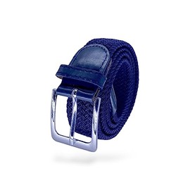 SEGMENTES Elastic braided belt for men, women with square buckle with length of 100-135 cm - style, comfort combined with an expandable fabric belt, unisex, navy blue, one size, navy, One size fits