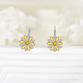 KZX Daisy Earrings for Women 925 Sterling Silver Leverback Daisy Hoop Earrings Gifts for Mother Wife