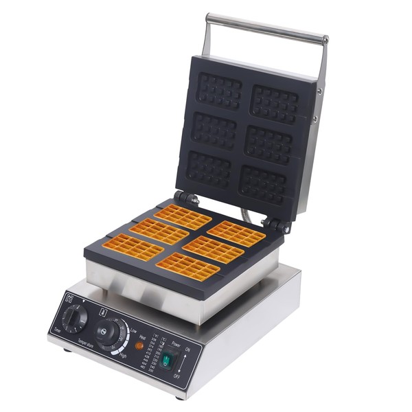 1750W 6 Grids Belgian Waffle Maker Machine with Temp and