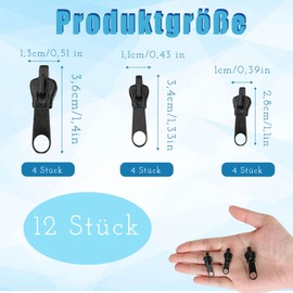 Altaroo 12 Zip Repair Kit, Zip Black Zipper, Zip Replacement Zipper for Zip (3.6 cm/3.4 cm/2.8 cm)