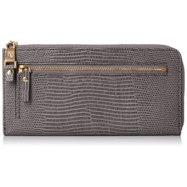 Topkapi LUCIA Lucia Italian Leather, Lizard Embossed Long Wallet with L Zipper Gusset, medium grey