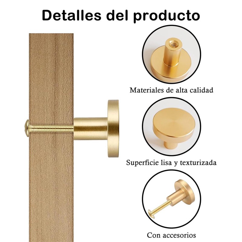 JIAQCN 6 Piezas Jaladeras Para Cajones Doradas, Adecuado Para Armarios,