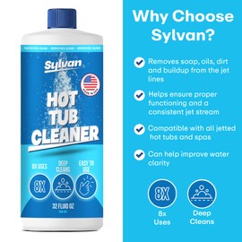 Sylvan Hills Hot Tub Cleaner | For Spas, Jetted Tubs, Whirlpools | 32 Oz | 8 Uses | Made in USA | Comapatible with all Brands | Removes Gunk, Dirt & Buildup From Jet Lines | Bathtub Cleaning Solution