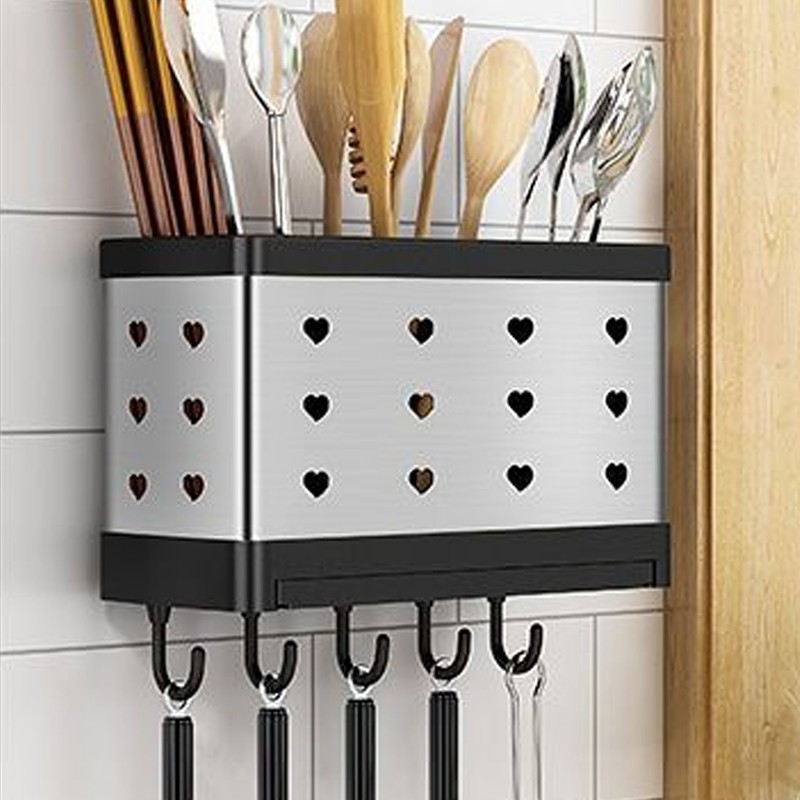 Utensil Holder Stainless Steel Wall Mount Chopstick Draining Storage Shelf
