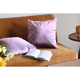 Set of 2 Soft Velvet Cushion Covers 45 x 45 cm 18 x 18 Inches Plain Square Cushion Covers for Chairs Living Room Bedroom with Invisible Zipper 2 Pack Lilac
