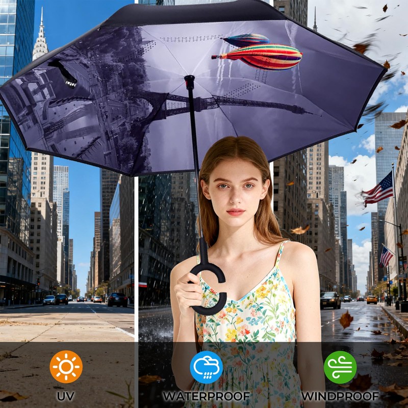 Wxjiahetai Inverted Umbrella, 49 Inch Double-Layer Vented Reverse Umbrella, Windproof