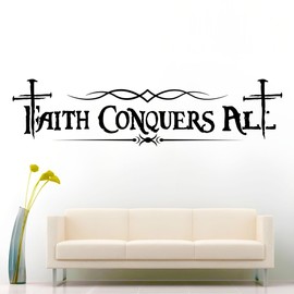 6 Foot / 72" Faith Conquers All Christian Religious Decal Sticker Wall Art Mural, Business, Storefront, RV, Trailer | Available in 10 Colors (Cross of Nails, White)