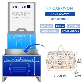 for Airlines Large Cabin Bag Foldable Travel Duffel Bag Holdall Tote Carry on Luggage Overnight for Women and Men 40L (Beige Flamingo)