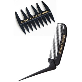 BABLO POMADE Folding Comb & Mesh Comb, Black Set, Men's Comb, Coarse Hair, Barber Comb
